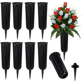Cemetery Vase with Stake, Plastic Memorial Flower Vases Headstone Flowers Holder for Cemetery Grave Decorations (10Pcs, Black)