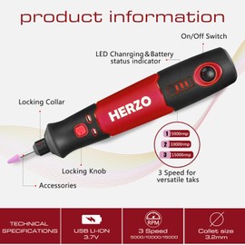 HERZO Cordless Rotary Tool,Mini Rotary Tool Kit 32 pcs Accessories 3.7V with Speed 5000-15000rpm, Electric Rotary Grinder for Polishing, Cleaning, Engraving for DIY,Red…