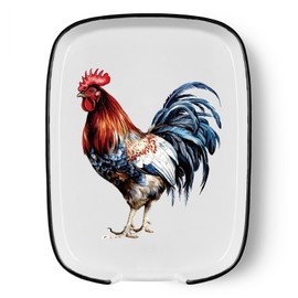 Funny Cute Rooster Patten Ceramic Spoon Rest for Kitchen Stove Top Counter, Large Spoon Holder for Kitchen Counter-Heat Resistant Cooking Utensil Rest Farmhouse Kitchen Décor (Do Not Use Dishwasher)