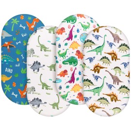4 Pack Baby Boy Bassinet Sheets Set Soft Fitted Baby Boy Mattress Covers Construction Truck or Dinosaur Theme Breathable Toddler Sheets for Infant Boys (Dinosaur, Bassinet Sheets)
