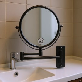 Modern Round Wall Mounted Makeup Mirror 8 Inch 1X 10X Magnification Black Metal Frame Bathroom Vanity Mirrorcolor: Black Color