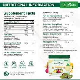 Ola Organic Greens Superfood Powder – Blend of 11 Cruciferous Vegetables with Phytonutrients – Supports Energy, & Immune Health Support – Non-GMO Vegetable Supplement (270g Jar)