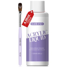 SAVILAND Monomer Acrylic Nail Liquid: 4 oz Acrylic Nail Liquid for Acrylic Powder with Acrylic Nail Brush #12, Long-Lasting Non-Yellowing Formula for Acrylic Nail Kit Beginners Home Salon Use