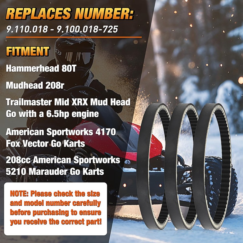 Nilight 725 Go Kart Drive Belt Fit for Hammerhead 80T