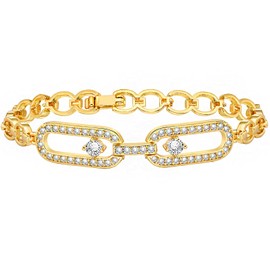 Poemmoon Gold Bracelets for Women, 18K Gold Plated Tennis Bracelets for Women, Trendy Chunky Chain Bracelet with Cubic Zirconia (lock bracelet)