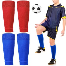 2 Pairs Football Sock Sleeves,Sock Sleeve Football, Elastic Soccer Shin Guards, Leg Sleeves for Men Games Beginner(Blue and Red)
