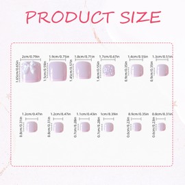 NICENEEDED 24 PCS French Fake Toe Nails, Pink Short Square Acrylic Toenails Reusable Artificial Nails