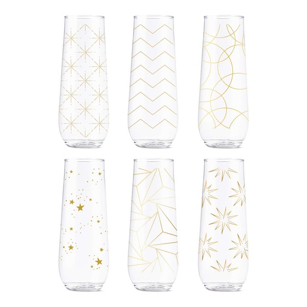 TOSSWARE POP 9oz Flute Festive Cheers Series, SET OF 6,