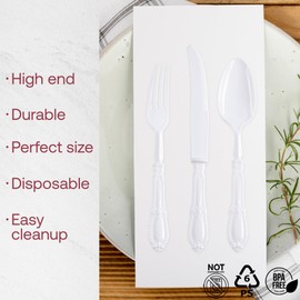 Smarty Had A Party 480 White Baroque Disposable Plastic Dinner Forks Heavy Duty Fork Set Plastic Forks Plastic Forks Disposable for Events and Catering Use