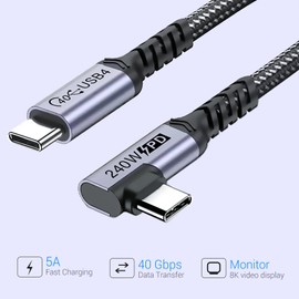 SUMPK Short USB 4 Cable Right Angle [1.5FT 2 Packs], 240W Fast Charging with High Speed 40Gbps Data Transfer and 8K Video Display