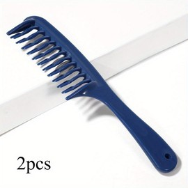 2pcs Double Row Wide Tooth Detangler Hair Comb Shampoo Comb with Handle for Long Curly Wet or Dry Hair, Styling:_Blue_2pcs