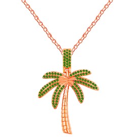 Vivaday Tropical Palm Tree Beach Necklace with Pendant | Green Artificial Gemstone | Rosegold Plated Rust-resistant Chain | Holiday Gift appropriate for everyone | 18+2 inch | YA4829