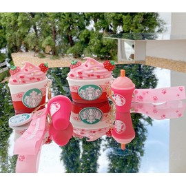 3D Cute Funny Cool Kawaii Fashion Ice Cream Cup Soft Silicone Skin Cover for Airpods 2 & 1 Strawberry