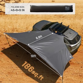 TIMBER RIDGE 19x9.8ft Retractable Vehicle Awning with Blackout Coating Roof Rack Pull-Out Sun Shade Overland Camping, Waterproof Sun Shelter for Car/Truck/Jeep/SUV/Van Grey