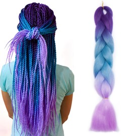 1 x 60 cm 2-4 Tones Ombre Braiding Hair Jumbo Braids Hair Extension for Crochet Braiding Hair Purple to Sea Blue to Light Purple