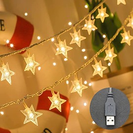 Guirnaldas Luces Led de Estrellas Decorativas,10M con 100 Estrella LED,Tira Led Blancas Cálidas,Puerto USB Luces para la Navidad,Luces de Estrellas para Bodas,Halloween,Decoración de Habitaciones.