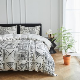 Simple&Opulence Boho Cooling Duvet Cover Set, 3Pcs Aztec Luxury Tribal Geometric Pattern Comforter Cover Set 100% Viscose from Bamboo, Soft Breathable Bedding for Hot Sleepers(White, King)