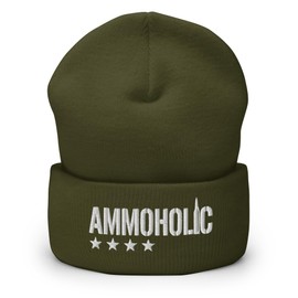 2nd Amendment 2A Ammoholic Knit Beanie Cap Hat for Men Women (US, Alpha, One Size, Medium, Olive)