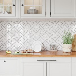 VEELIKE 12-Sheets Herringbone Peel and Stick Tile Backsplash White Peel and Stick Wall Tiles for Bathroom Kitchen Waterproof Self Adhesive Renter Friendly Backsplash Stick on Tile Stickers 12''x12''