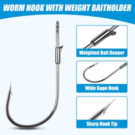 Worm Fishing Hooks Weedless Heavy Cover Flipping Hook with Fishing Bait Keeper Texas Rig Hooks for Plastic Worms Bass Fishing Hooks for Freshwater Saltwater 4/0 (10pcs)