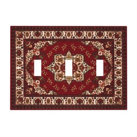 Vintage Red Persian Rug Pattern Triple Toggle Light Switch Cover Decorative 3 Gang Wall Plate 3 Hole Electrical Device Switchplate Dimmer Faceplate Bathroom Decor