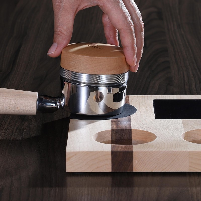 KNODOS Espresso Distribution Tool 58mm Maple Coffee Distributor Adjustable Depth