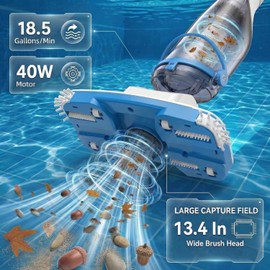 Consciot Pool Vacuum for Above Ground Pool & Inground Pool, Rechargeable Handheld Cleaner with Telescopic Pole,18.5 GPM Suction, 13.4" Head, 60-Min Runtime, for Spa & Hot Tub