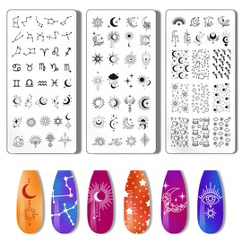 PH PandaHall Pack of 3 Moon Star Nail Stencil Stamp 12 Constellations Nail Stamp Plate Night Sky Nail Art Stencils Print Nail Stencils Nail Picture Plates for Nail Printing Manicure Salon