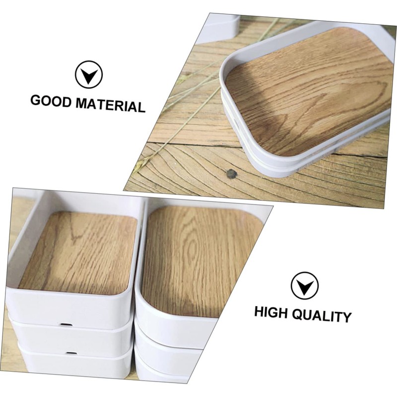 TEHAUX 1pc Wood Grain Desktop Storage Box Multi-Functional Organizer for