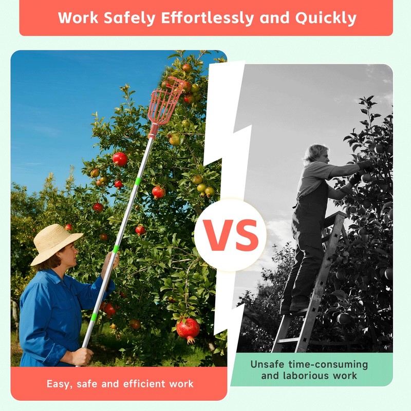 SHOUNAJIA 5-13FT Fruit Picker, Adjustable Long Handle Fruit Picker Pole