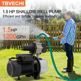 Shallow Well Pump, TBVECHI 1.5 HP Shallow Well Pump with Controller, 1200 GPH, 115V Automatic Water Booster Jet Pump for Home, Garden, Lawn