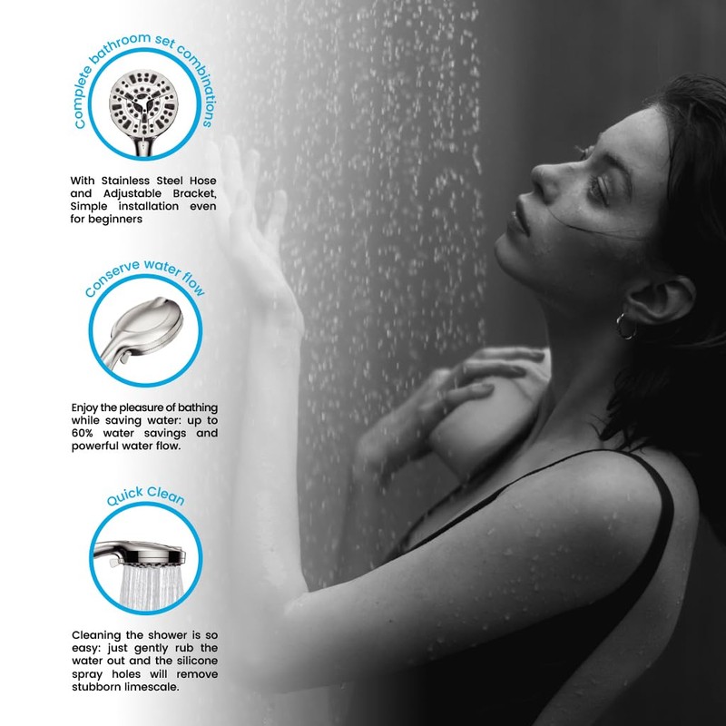 AquaMystic Luxury Shower Head Set - 10 Modes, Stainless Steel,