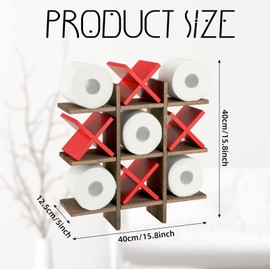 Weysat Tic Tac Toe Toilet Paper Holder Stand Toilet Paper Storage Bathroom Decor Rustic Wooden Hanging Storage Freestanding Wall Mounted Shelves Decor for Toilet Tissue Farmhouse(Brown, Red)