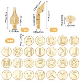 GORGECRAFT 28pcs Wood Branding Iron Alphabet Carving Tips Hollow Hot Stamps Alphabet Set 9mm Letter Stamp Punch Tips Set for Engraving Molds Embossing Tools Wood Burning Carving DIY Crafts Matte Gold