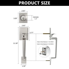 NeuType Front Door Handle Set Satin Nickel Double Door Handle Set with Dummy Heavy Duty Double Door Lock Set, with Single Cylinder Deadbolt and Lever Handle, Compatible with Right & Left Handed Doors