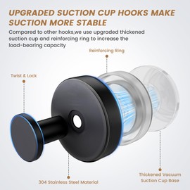 BKV Suction Cup Hooks for Glass Window,Removable Shower Hooks for Inside Shower,Metal Towel Hooks for Bathrooms,4 Pack(Black)