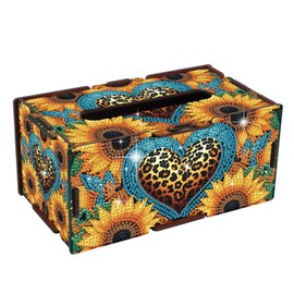 JZHYOAN Sunflower Diamond Art Tissue Box, DIY Rectangular Portable Office Mosaic Diamond Decoration Desk Tissue Box, Paper Storage Holder Napkin Holder Adult Family