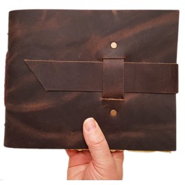 Vintage Leather Photo Album with Buckle Closure - Scrapbook Style Pages, Gift Box Included - Holds 100 4x6 or 5x7 Photos - Memory Book