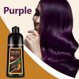 Instant Purple Hair Dye Shampoo for Gray Hair 3 in 1, Natural Hair Color Shampoo for Women Men Colors in 10-15 mins, 100% Coverage Plant Ingredients Long Lasting Brown Hair Dye 16.9 Fl Oz (Purple)