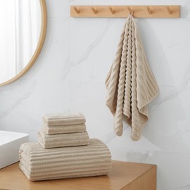 NALIVO 6-Piece Bath Towel Set(30"x60"), 2 Extra Large Bath Towel Sheets, 2 Hand Towels and 2 Washcloths - Highly Absorbent Quick Dry Microfiber,Ultra Soft Towel Set for Bathroom (Beige)