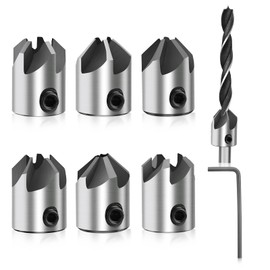 8 Piece Countersink Set 7 Pieces Countersink and 1 Allen Key for Wood Drilling, Diameter 3-10 mm/0.1-0.4 Inch for Countersink Drill, for Drilling Holes for Wood, Plastic, Soft Metal