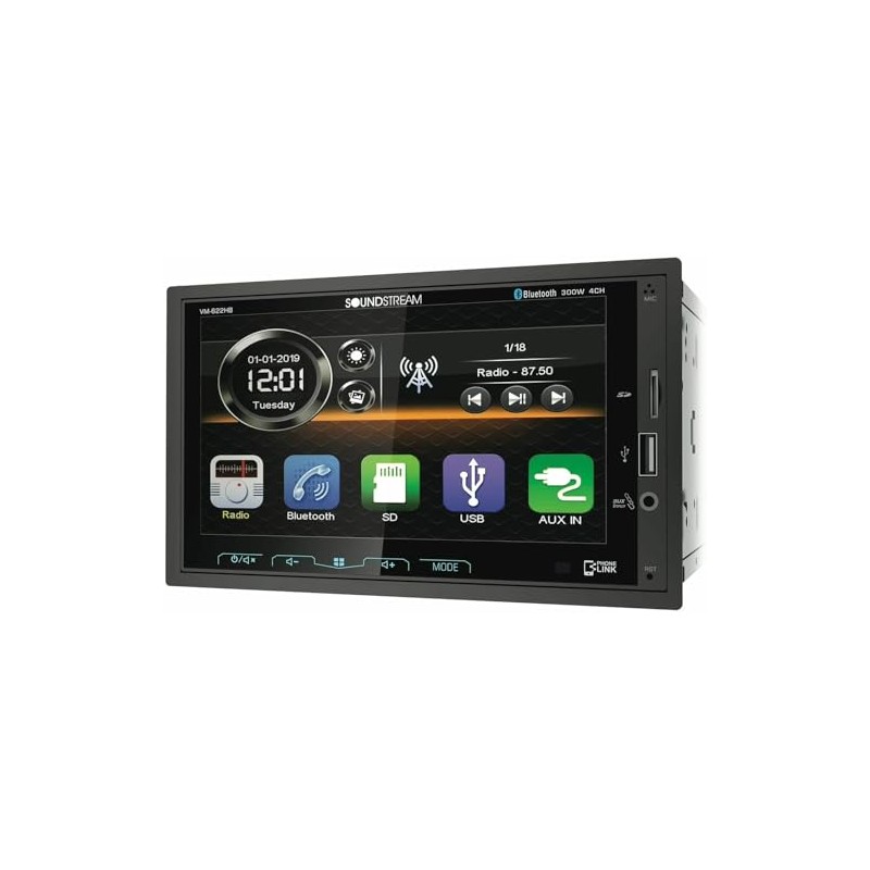 Soundstream VM-622HB VM-622HB 6.2-Inch Double-DIN Mechless Head Unit with Bluetooth