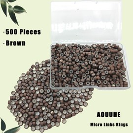 Aouuhe 500 Pcs Micro Link Rings Beads for Hair Extensions 5mm Silicone Lined Beads Microlinks Hair Extensions Tool (Brown, 5.0mm)