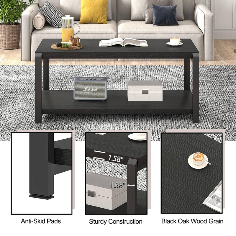 EXCEFUR Coffee Table with Storage Shelf, Rustic Wood and Metal