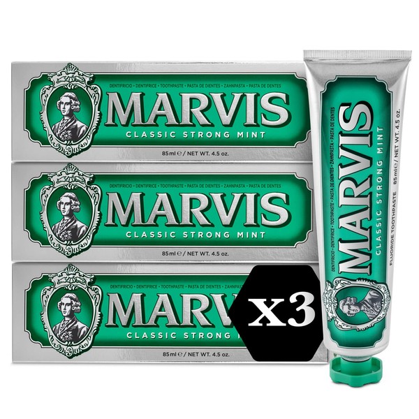 Marvis Classic Strong Mint Toothpaste, 3 × 85 ml, Toothpaste with Taste Experience Guarantee for Invigorating and Long-Lasting Freshness