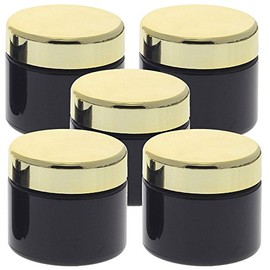 5 Purple Glass Jars 100 ml with Gold Lid Kosmetex Cosmetic Jar, Ointment Jar, Cream Jar, 5x Lid Gold