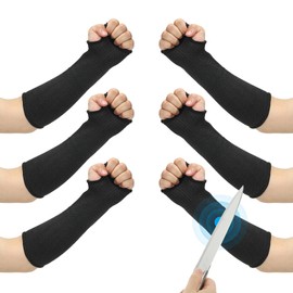 PATIKIL 16 Inch Cut Resistant Sleeve, 3 Pairs Arm Safety Protectors Sleeves with Thumb Hole Level 5 Protection Forearm Guard Sleeves for Thin Skin and Bruising, L, Black