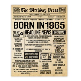 Stuff4 60th Birthday Poster Unframed - Born In 1965 Vintage Newspaper - Happy 60th Birthday Gifts for Women Men Retro Back In 1965, 8x10 Inch Sixty Sixtieth Decor Decoration Bday Party