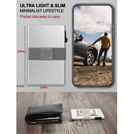 TOYFID Pop Up Minimalist Card Holder for Men, Slim Credit Card Holder with Money Strap, 1 x silver, Modern