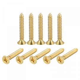 sourcing map Brass Wood Screws, M5x30mm Phillips Flat Head Self Tapping Connector for Door Hinges, Wooden Furniture, Home Appliances 20Pcs